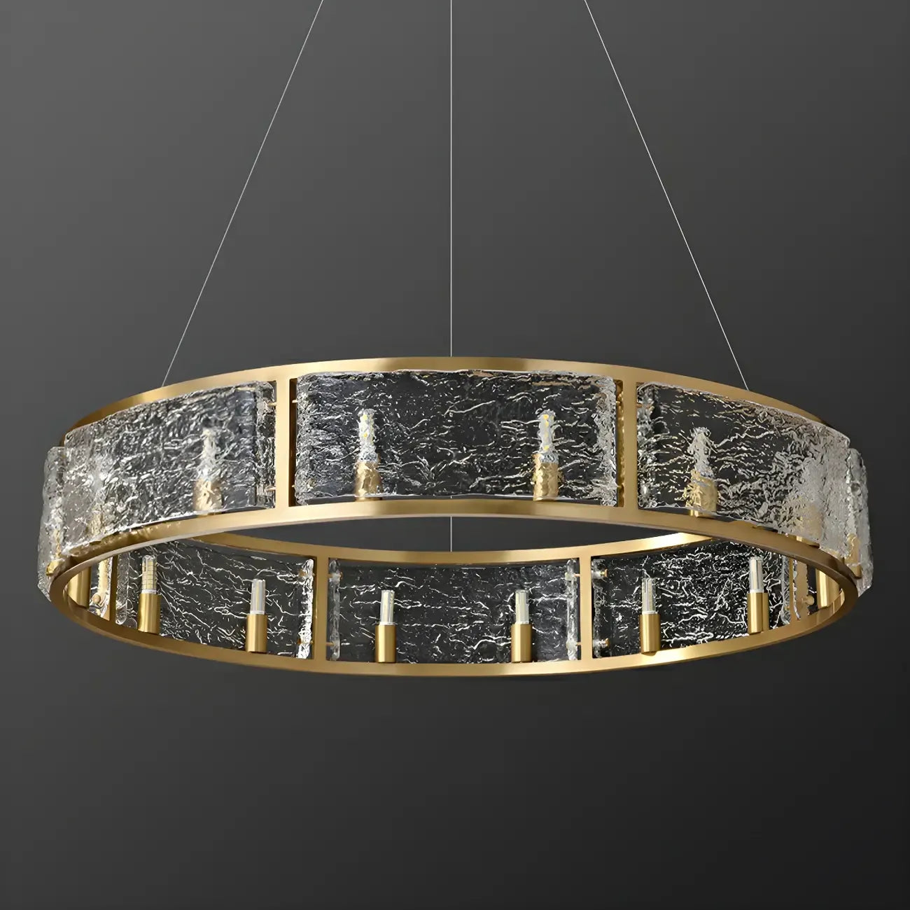 Lampadario a cerchio in ottone e vetro moderno a 16 luci regolabile in altezza
