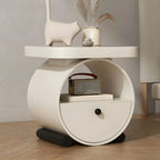 Table de chevet ronde en bois beige kaki avec étagère et tiroir