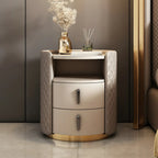 Table de chevet moderne en similicuir beige avec tiroirs