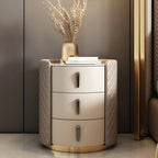 Table de chevet moderne en similicuir beige avec tiroirs