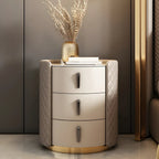 Table de chevet moderne en similicuir beige avec tiroirs
