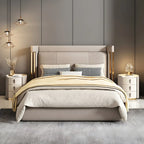 Table de chevet moderne en similicuir beige avec tiroirs