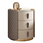 Table de chevet moderne en similicuir beige avec tiroirs