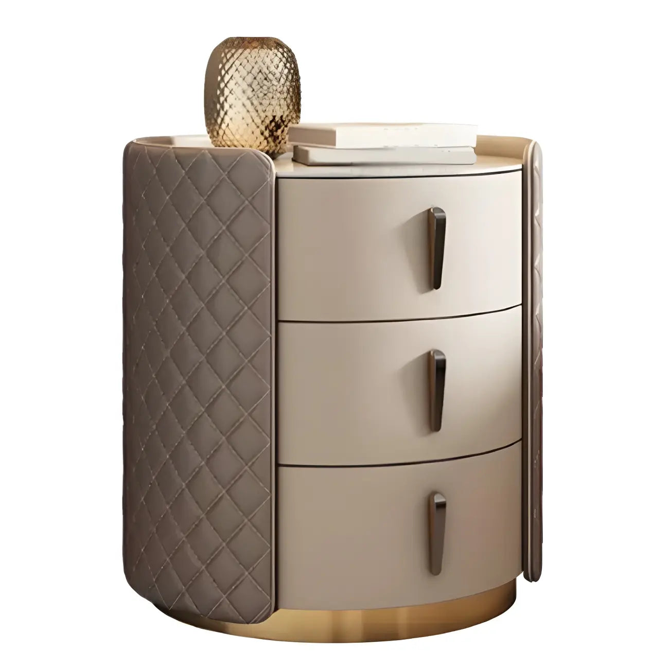 Table de chevet moderne en similicuir beige avec tiroirs