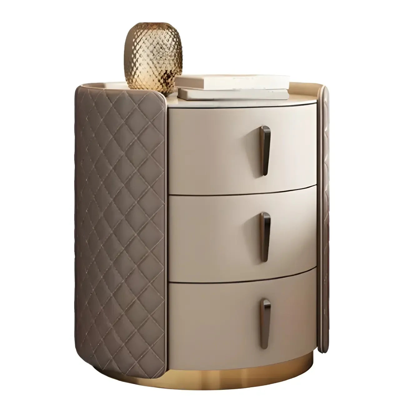 Table de chevet moderne en similicuir beige avec tiroirs