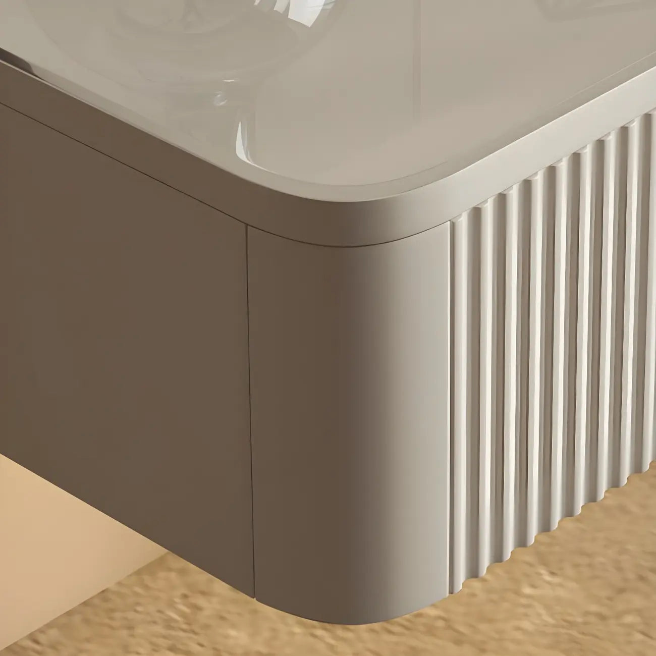 Table de chevet suspendue moderne en bois gris avec plateau en verre