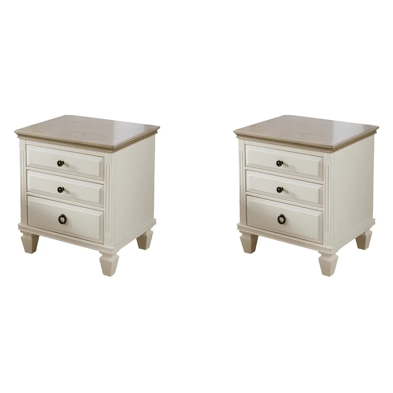 Table de chevet standard à 3 tiroirs en chêne beige
