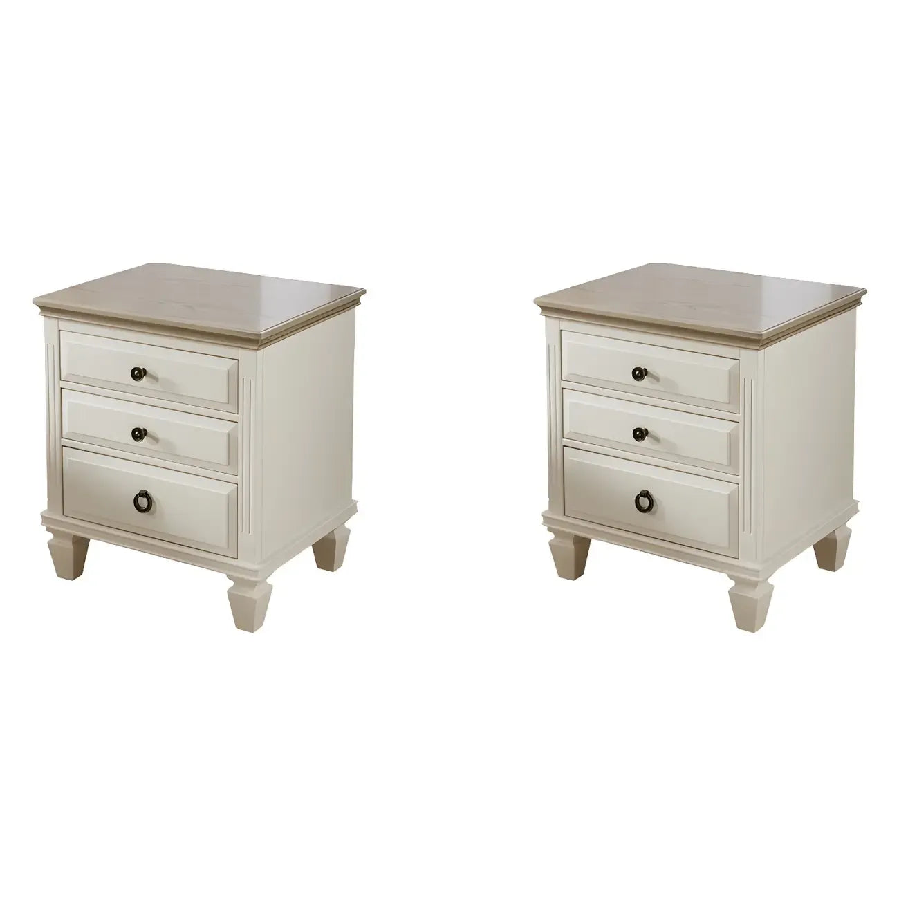 Table de chevet standard à 3 tiroirs en chêne beige