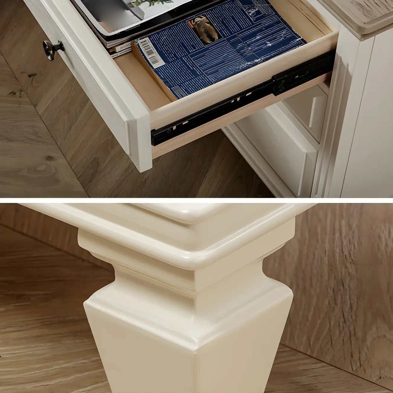 Table de chevet standard à 3 tiroirs en chêne beige