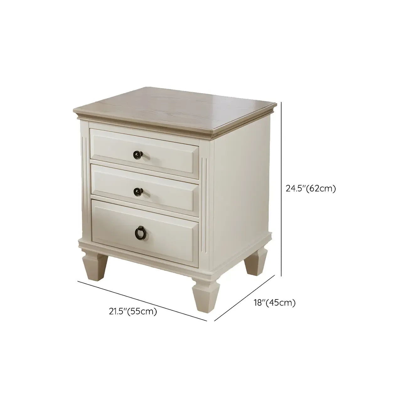 Table de chevet standard à 3 tiroirs en chêne beige