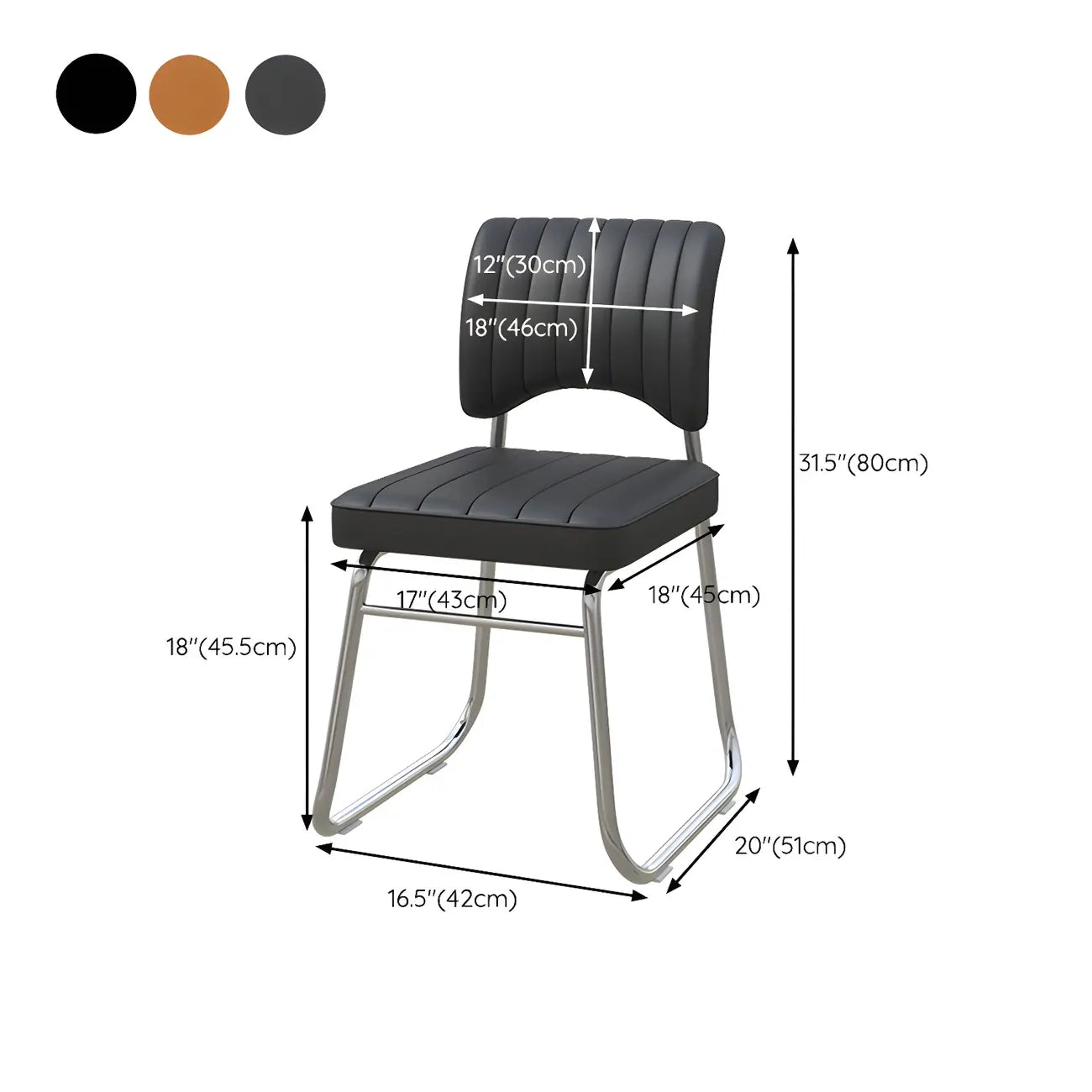 Sedia da ufficio moderna in acciaio nero con rivestimento in pelle