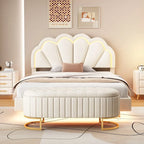 Ensemble de chambre 2 pièces avec lit plateforme LED et pouf de rangement