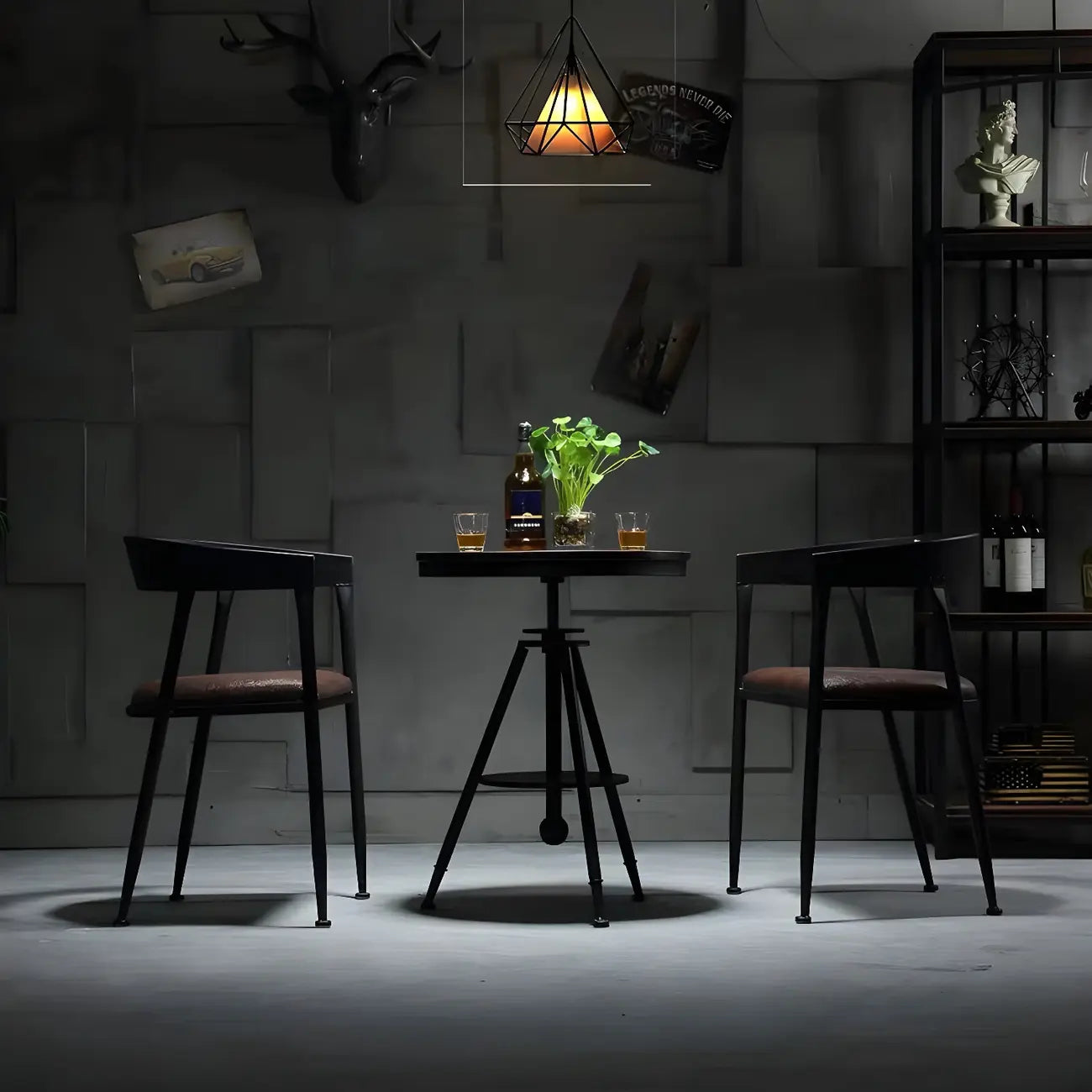Table de bar industrielle à hauteur réglable, petite taille, plateau en bois