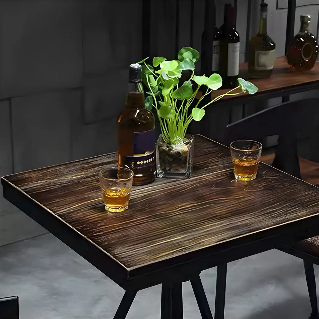 Table de bar industrielle à hauteur réglable, petite taille, plateau en bois