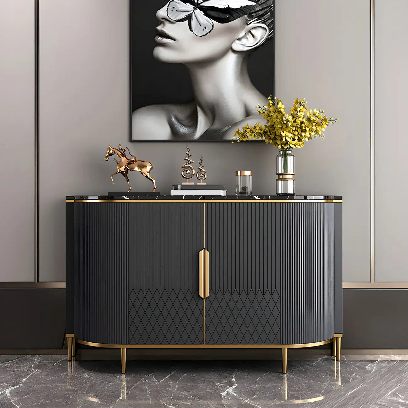 Buffet glamour en marbre gris avec rangement