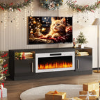 Meuble TV Bossin 70 avec cheminée électrique 36 pouces, compatible avec les téléviseurs jusqu'à 80 pouces, éclairage LED 16 couleurs/centre multimédia