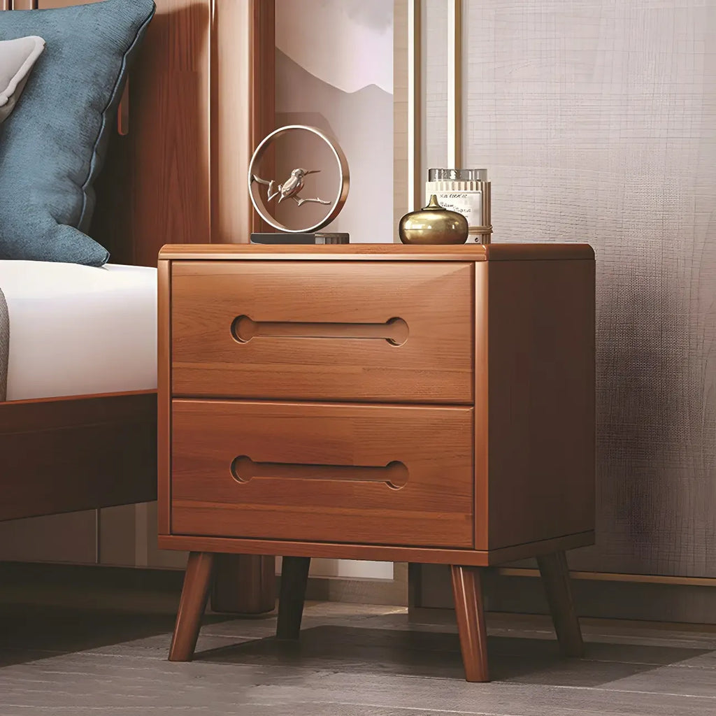 Comodino scandinavo in legno a 2 cassetti