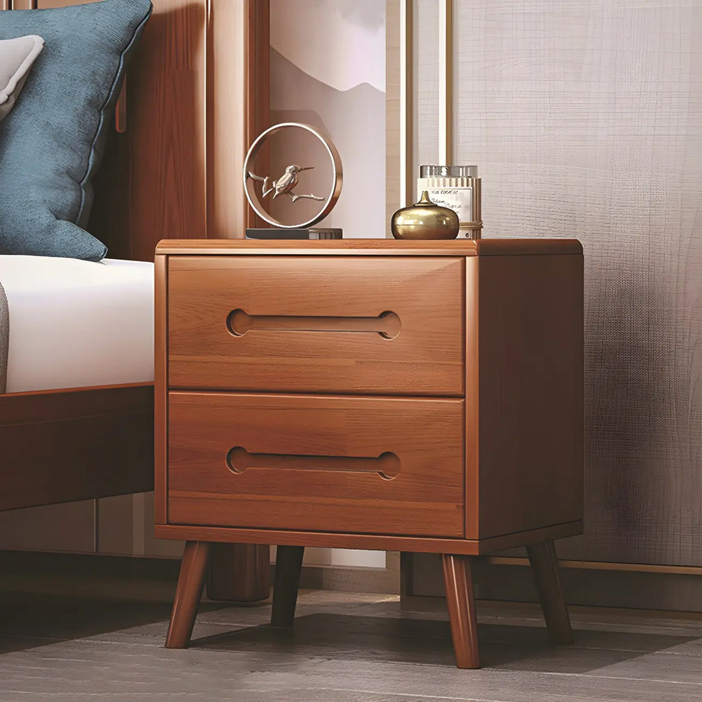 Comodino scandinavo in legno a 2 cassetti