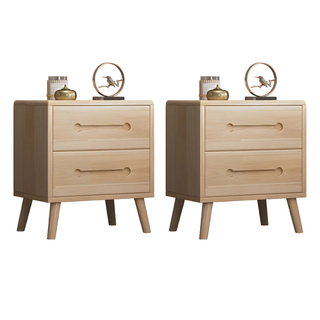 Comodino scandinavo in legno a 2 cassetti