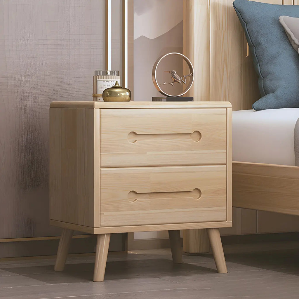 Comodino scandinavo in legno a 2 cassetti