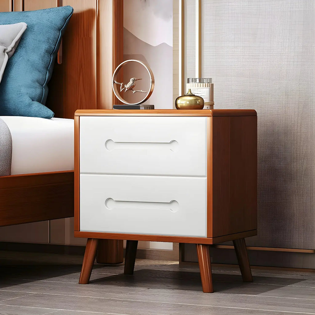 Comodino scandinavo in legno a 2 cassetti