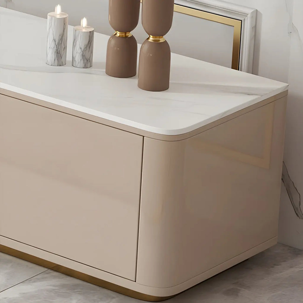 Meuble TV de luxe en pierre noire avec poignées dorées et armoire de rangement