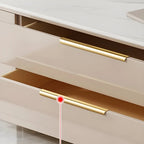 Meuble TV de luxe en pierre noire avec poignées dorées et armoire de rangement
