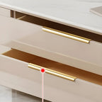 Meuble TV de luxe en pierre noire avec poignées dorées et armoire de rangement