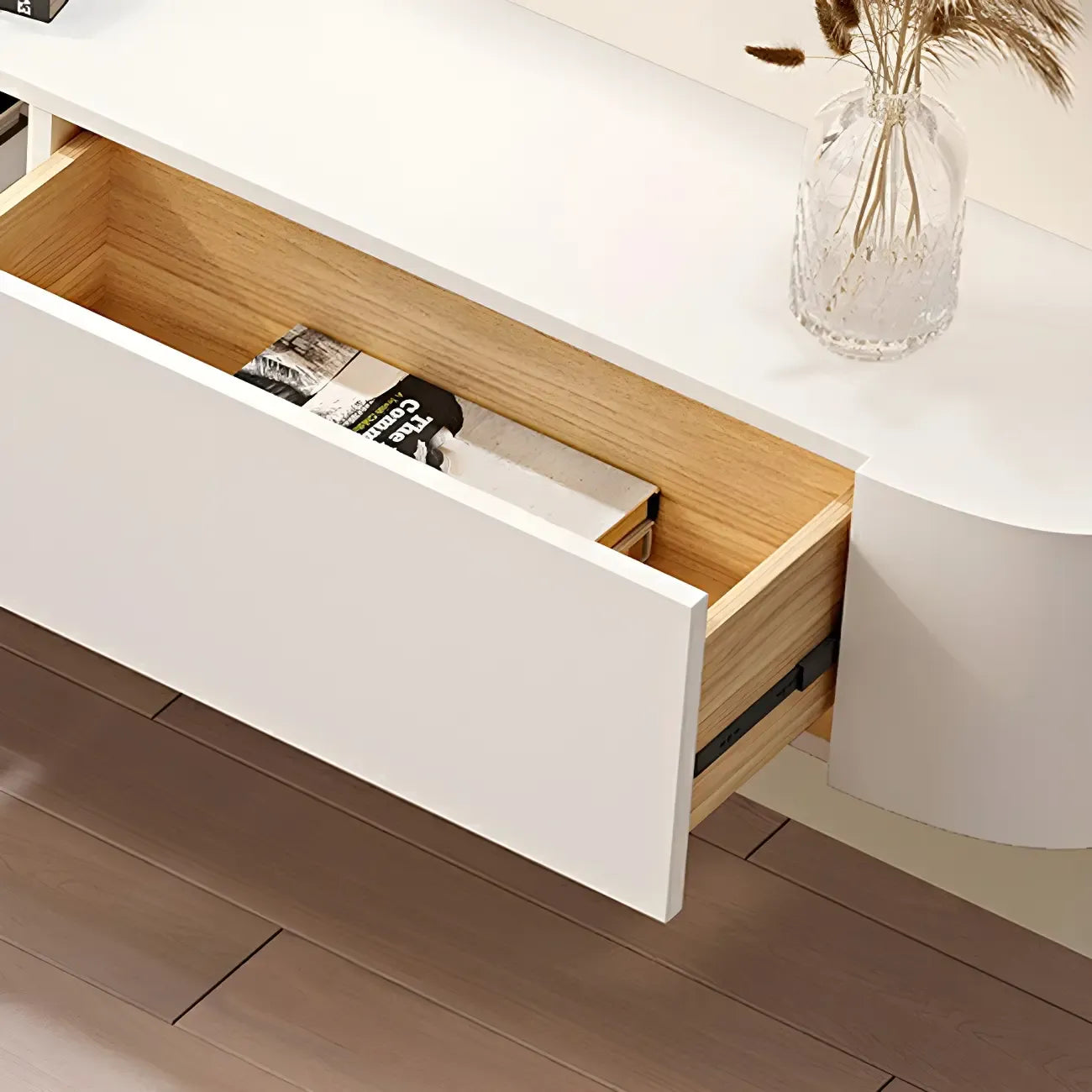 Meuble TV flottant de rangement en chêne noir moderne 87