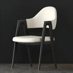 Chaise de salle à manger moderne en cuir avec dossier incurvé et accoudoirs ouverts