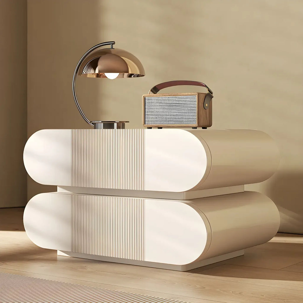 Table de chevet moderne à rayures blanches et à 2 tiroirs