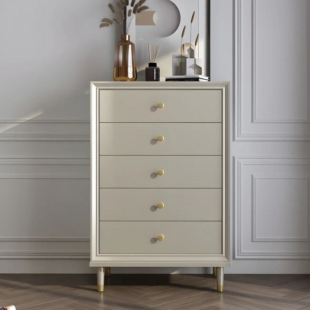 Commodes et chiffonniers élégants en bois blanc cassé avec tiroirs