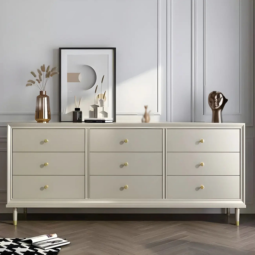 Commodes et chiffonniers élégants en bois blanc cassé avec tiroirs