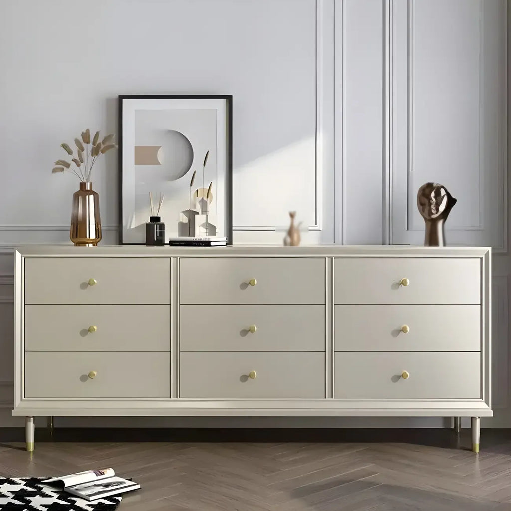 Commodes et chiffonniers élégants en bois blanc cassé avec tiroirs
