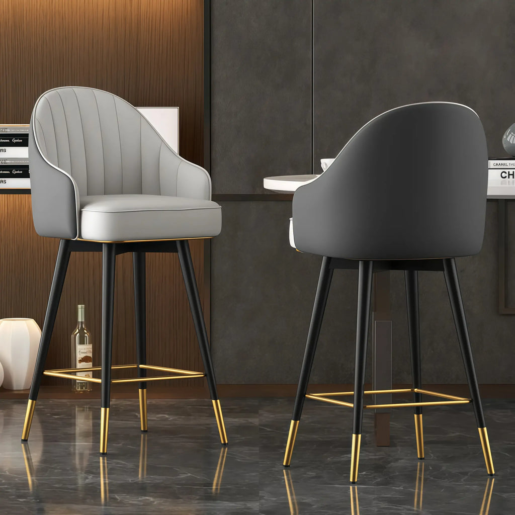 Sgabello da bar imbottito girevole in pelle Art Déco