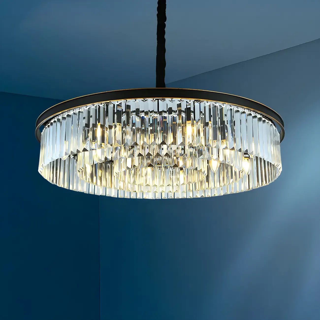 Lustre cylindrique moderne en cristal, hauteur réglable