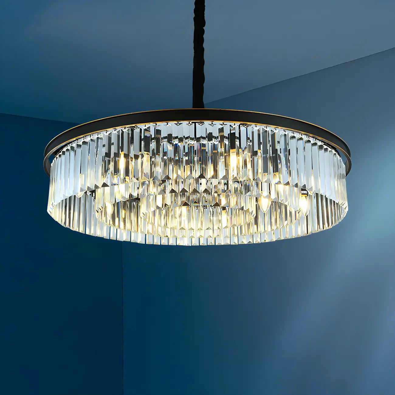 Lustre cylindrique moderne en cristal, hauteur réglable