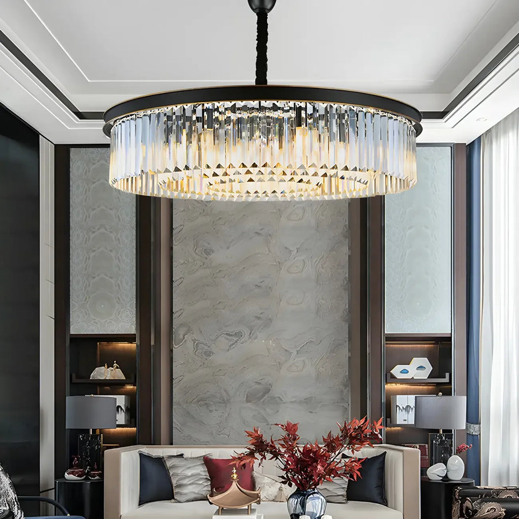 Lustre cylindrique moderne en cristal, hauteur réglable