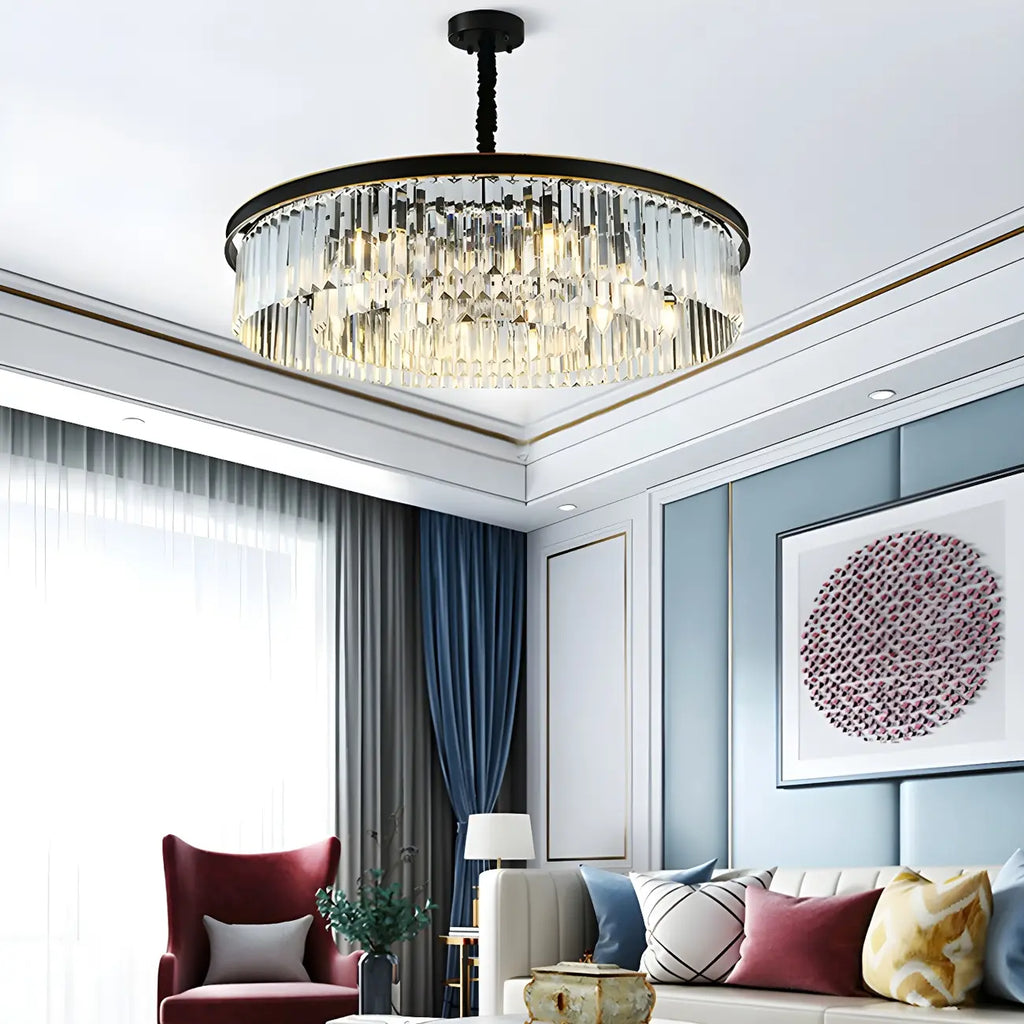 Lustre cylindrique moderne en cristal, hauteur réglable