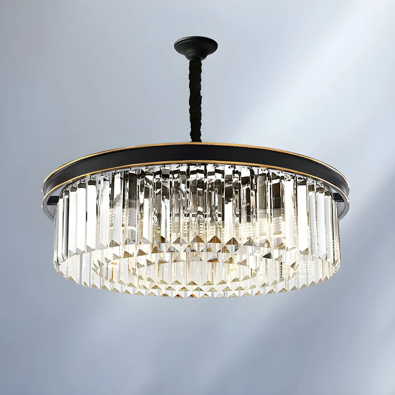 Lustre cylindrique moderne en cristal, hauteur réglable
