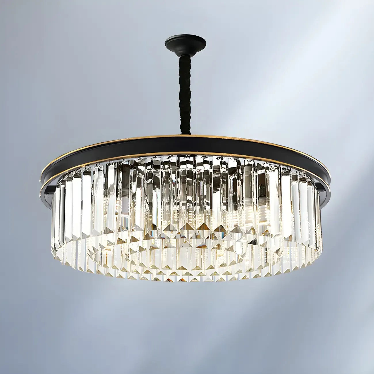 Lustre cylindrique moderne en cristal, hauteur réglable