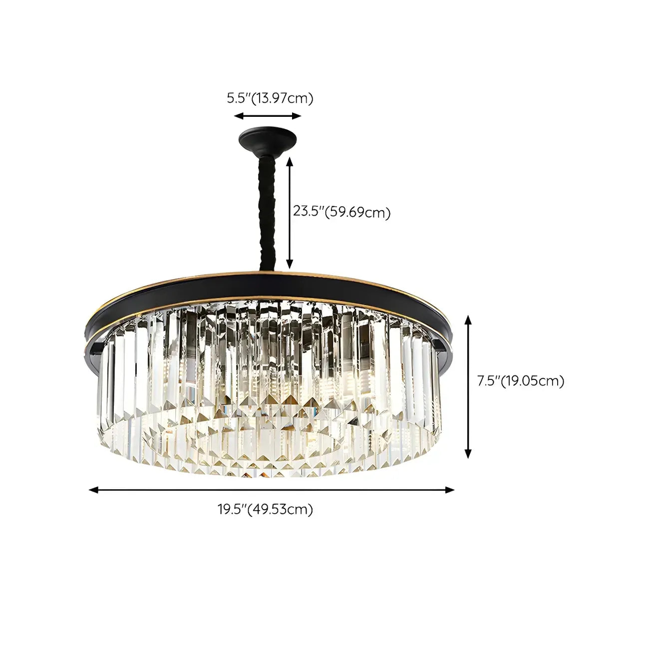 Lustre cylindrique moderne en cristal, hauteur réglable