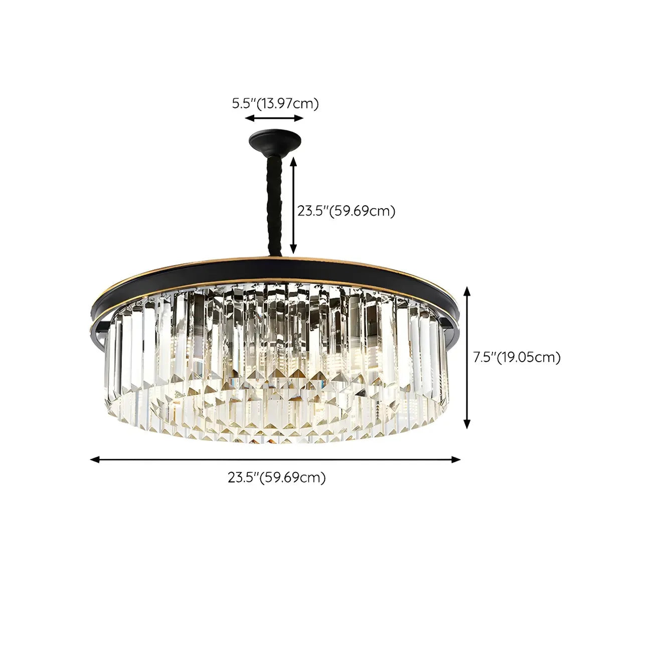 Lustre cylindrique moderne en cristal, hauteur réglable