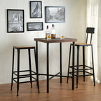 Tables de bar carrées industrielles en pin brun avec tréteaux en métal