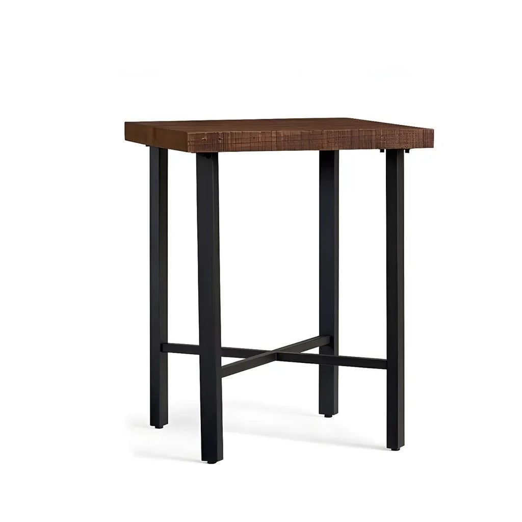 Tables de bar carrées industrielles en pin brun avec tréteaux en métal