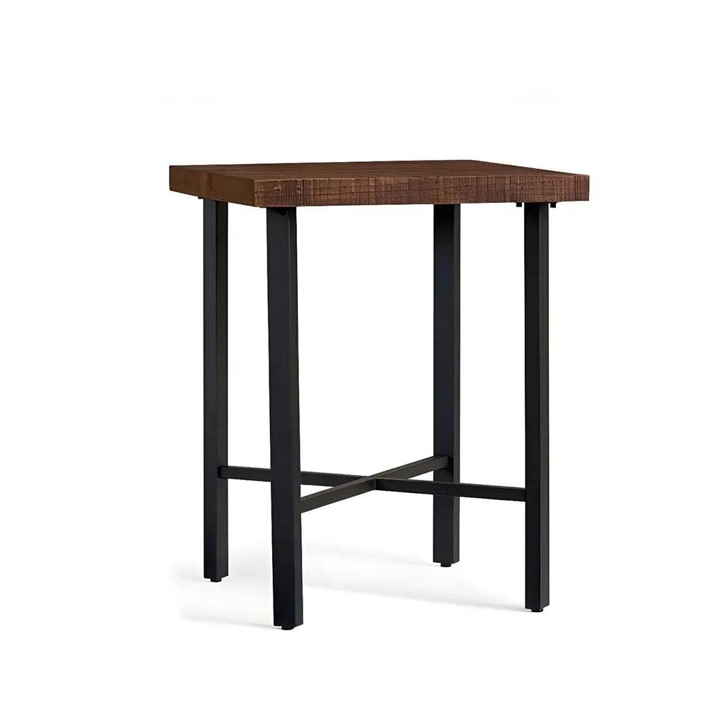 Tables de bar carrées industrielles en pin brun avec tréteaux en métal