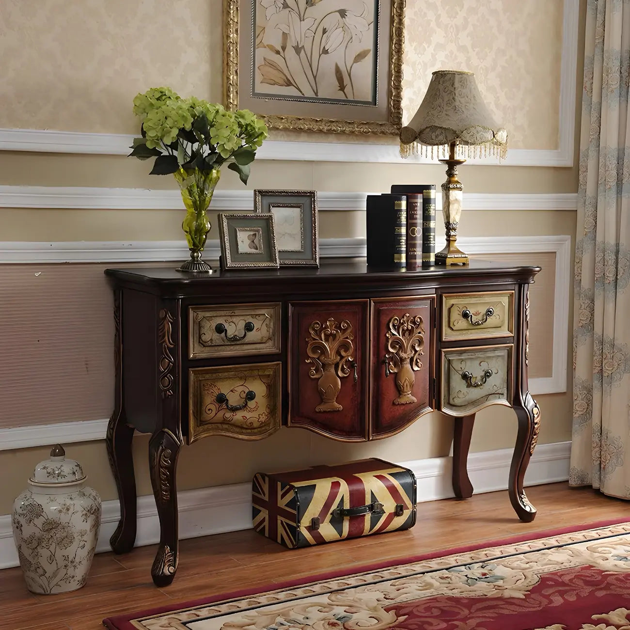Console de rangement en bois de style français avec tiroirs