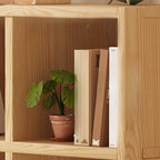 Bibliothèque horizontale moderne en bois à 8 cubes, finition naturelle