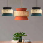 Lustre moderne bohème tissé, cylindrique, à hauteur réglable.