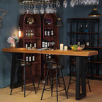 Table de bar rectangulaire en pin brun de style industriel avec piètement traîneau en métal